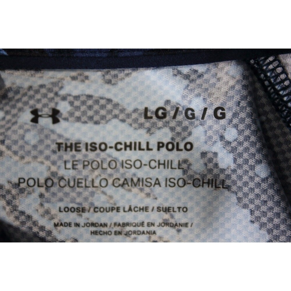 Under Armour Polo Mens Blue Camo Iso Chill Breathable Golf Performance Shirt L - Picture 8 of 9